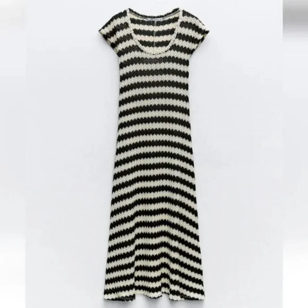 ZARA STRIPED RUSTIC DRESS - Picture 2 of 8